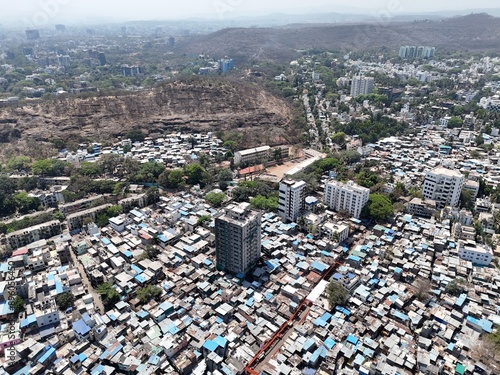 Aerial drone view of city pune sb orad, model colony, shivaji nagar and nearby slum