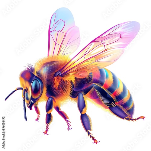 Vibrant and colorful illustration of a bee showcasing intricate details and unique features, perfect for ecological themes.