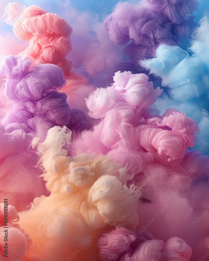 Obraz premium Soft pastel backdrop with vibrant cotton candy in various pastel colors Generative AI, bright and playful
