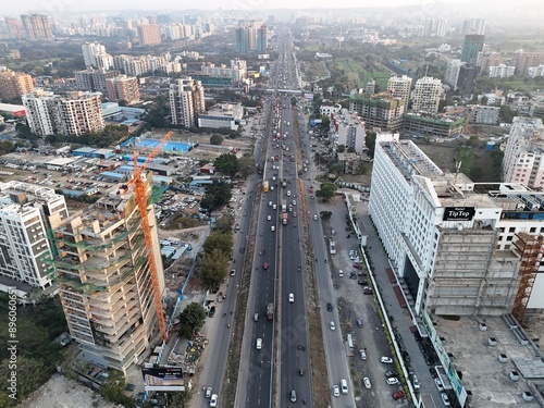 Aerial drone view of wakad pune bridge