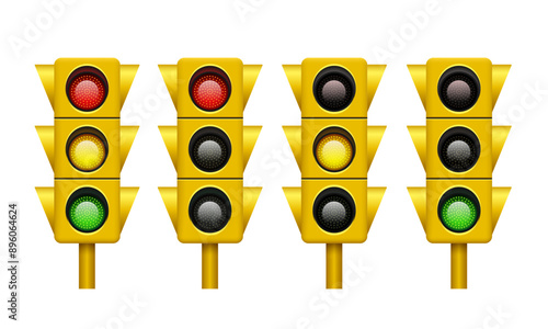 Traffic light. Realistic 3D traffic light. Vector clipart.