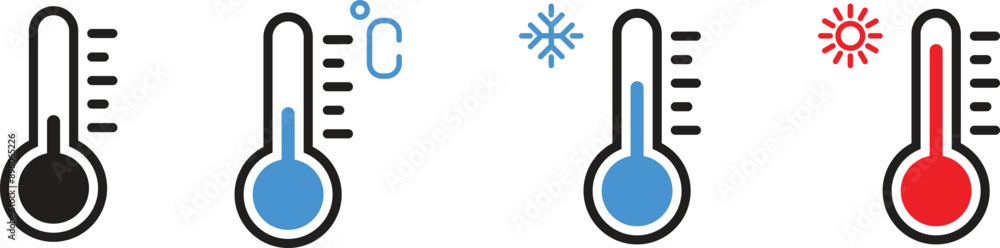 Thermometer vector icon set 
or temperature. Cold and hot icon vector. Temperature scale symbol. Cold and hot symbols. Weather sign or weather icon. Vector illustration