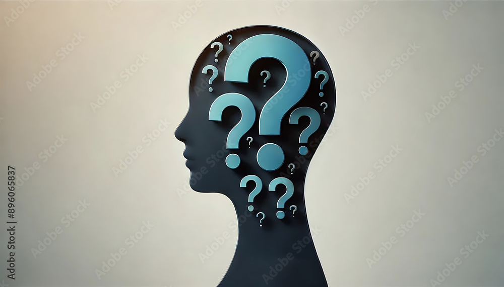 Profile of a head with question marks Profile of a head with question marks