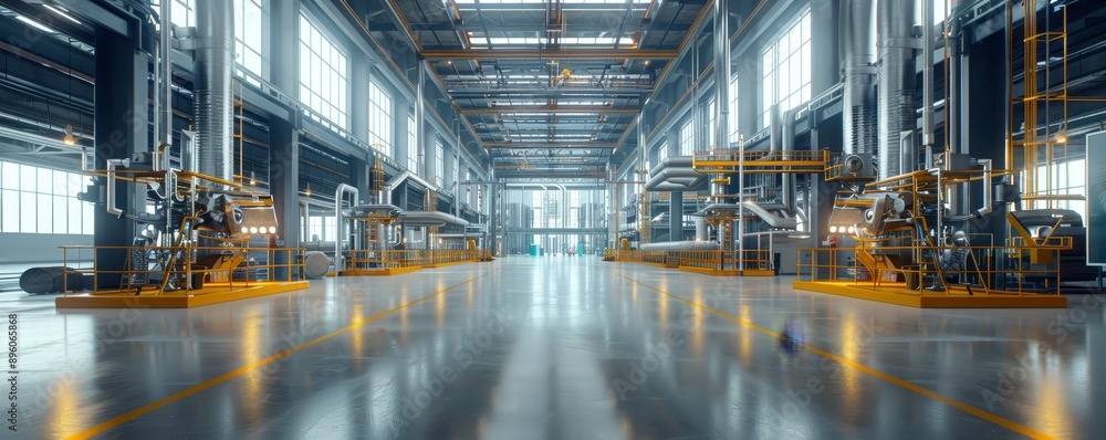 Precision Safety: Minimalist Industrial Plant with Detailed Protocols and Safety Equipment - 3D Render Precision Safety: Minimalist Industrial Plant with Detailed Protocols and Safety Equipment - 3D Render