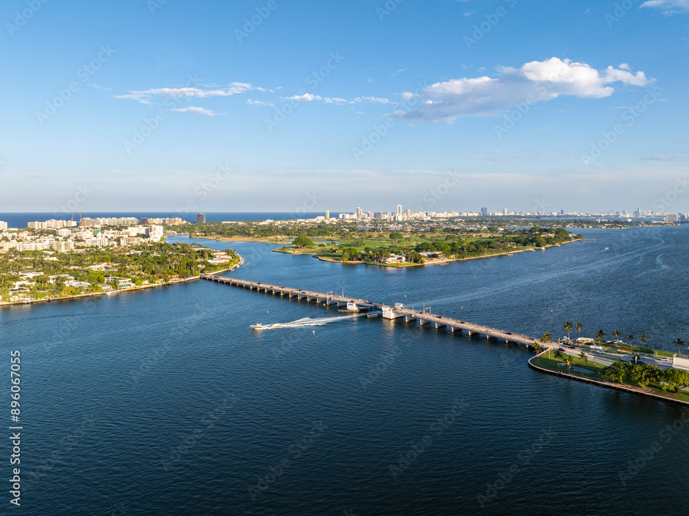 Aerial view of Bay Harbor Islands cityscape with Biscayne Bay, Florida, United States. Aerial view of Bay Harbor Islands cityscape with Biscayne Bay, Florida, United States.