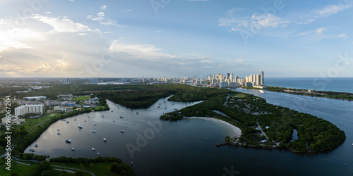 Aerial view of Biscayne Bay and Oleta River State Park, North Miami, Florida, United States. photo