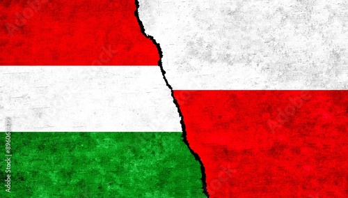 Obraz na plátně Hungary and Poland flag together on wall
