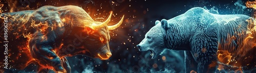 Fiery bull and icy bear face off in a clash of elements. photo