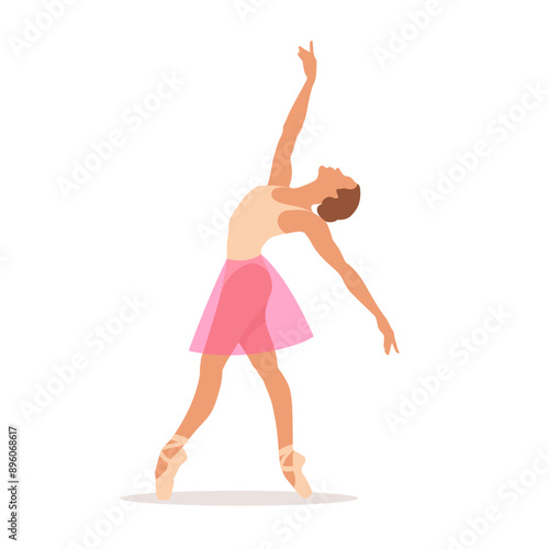 Beautiful ballerina girl standing in ballet position isolated on white background.
