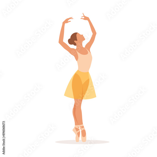 Beautiful ballerina girl standing in ballet position isolated on white background.

