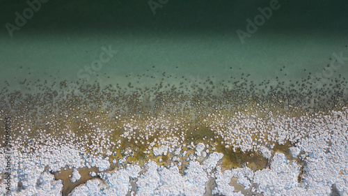 Aerial view of Lake Clifton Thrombolites with unique life form rocks, Clifton, Western Australia, Australia.