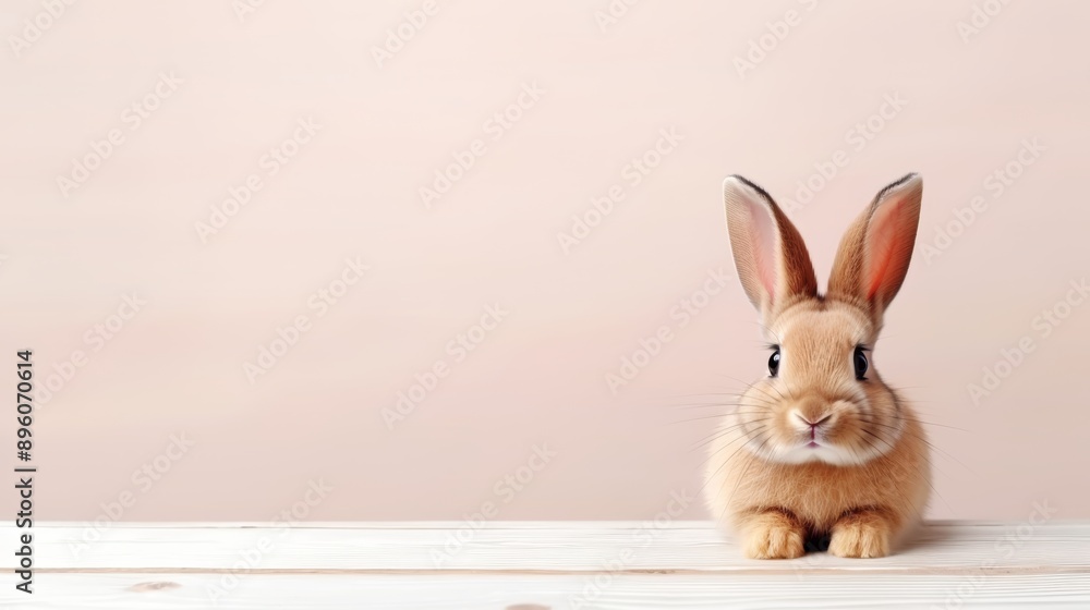 Obraz premium cute animal pet rabbit or bunny brown color smiling and laughing isolated with copy space for easter background, rabbit, animal, pet, cute, fur, ear, mammal, background, celebration, generate by AI