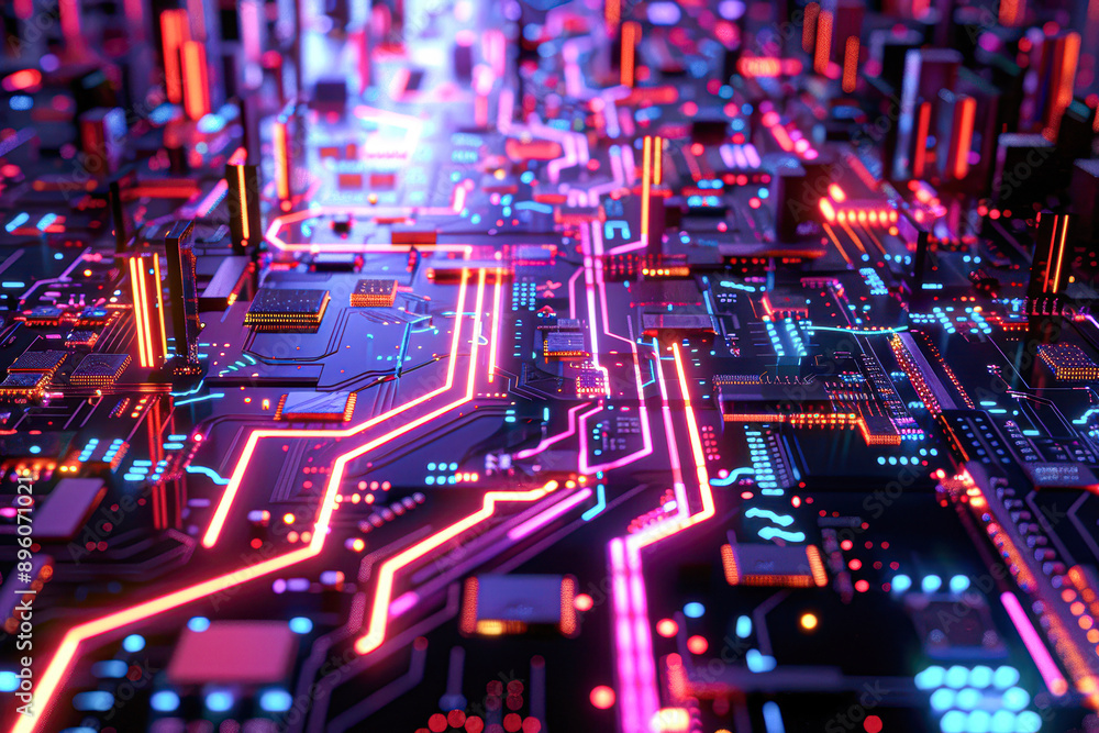 Obraz premium A computer chip with a neon glow