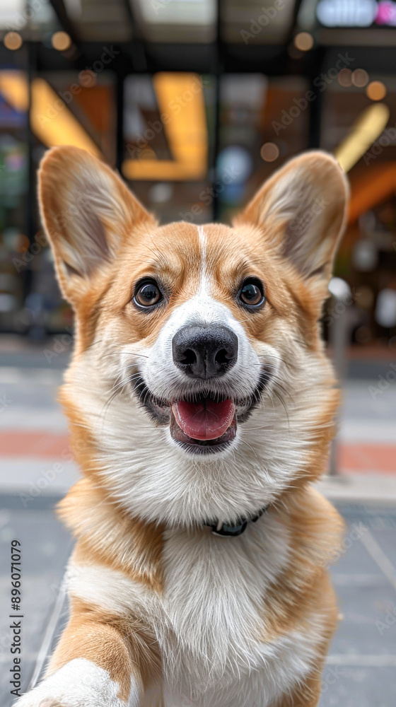 Professional photo of a cute corgi dog waving his paw to say good night Professional photo of a cute corgi dog waving his paw to say good night