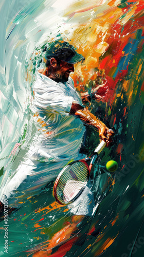 Explosive tennis action with vivid abstract artistry