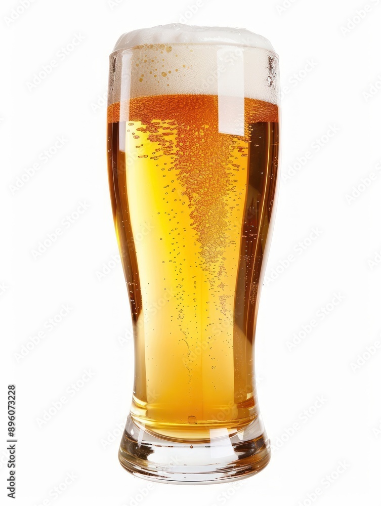Golden beer in a tall glass with foamy head and bubbles. Golden beer in a tall glass with foamy head and bubbles.