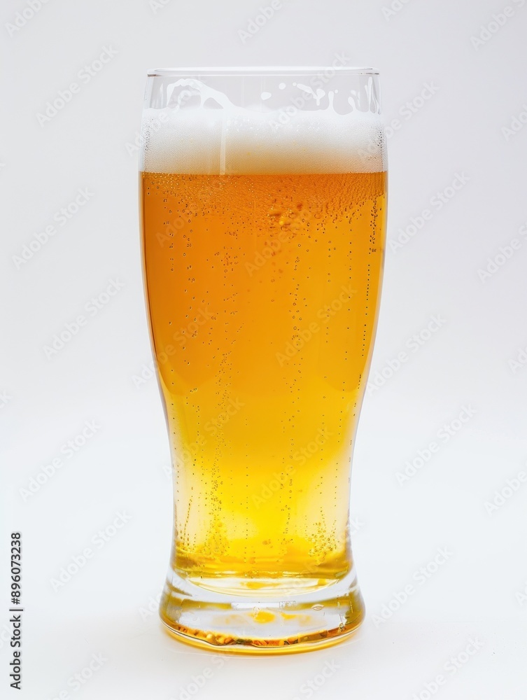 Tall glass of golden beer with white foam on top Tall glass of golden beer with white foam on top