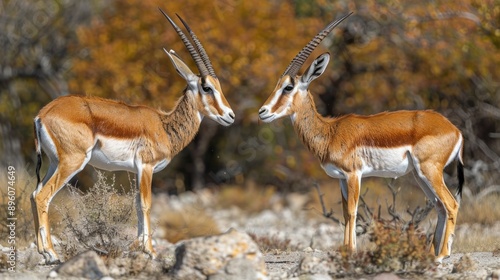 Two Springboks Facing Each Other in the African Savanna photo