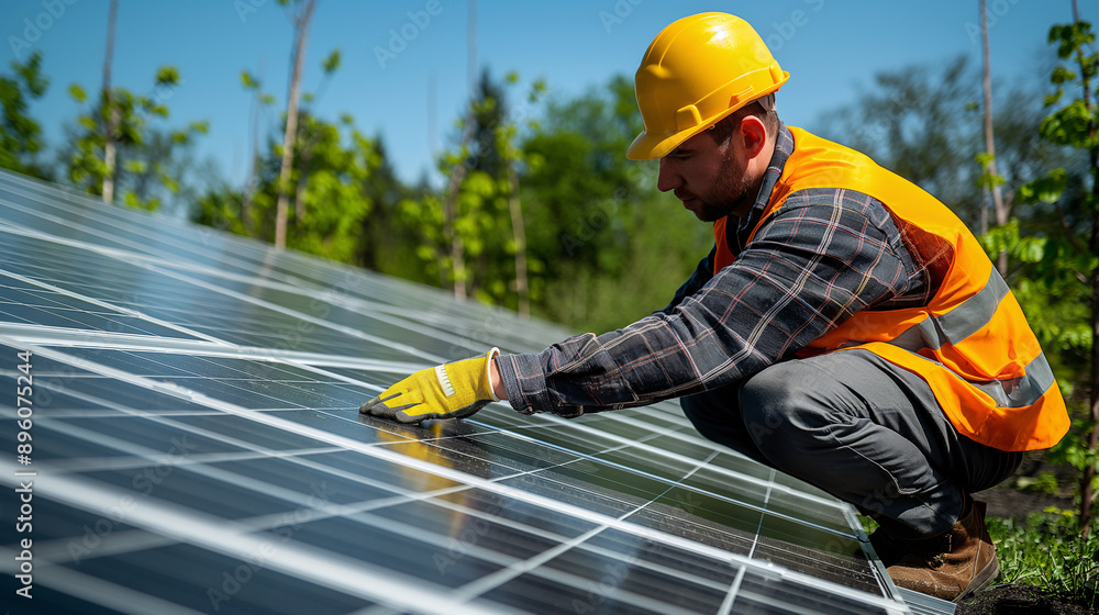 Engineer Inspecting Solar Panels for Maintenance in Renewable Energy Field Engineer Inspecting Solar Panels for Maintenance in Renewable Energy Field