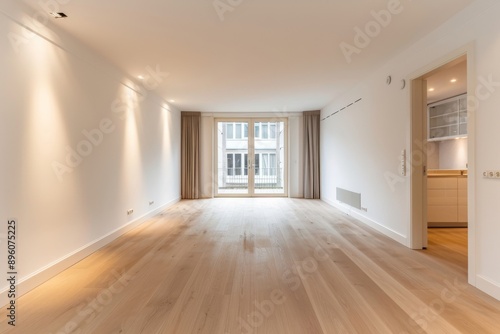 Interior of a modern apartment, empty room with parquet floor