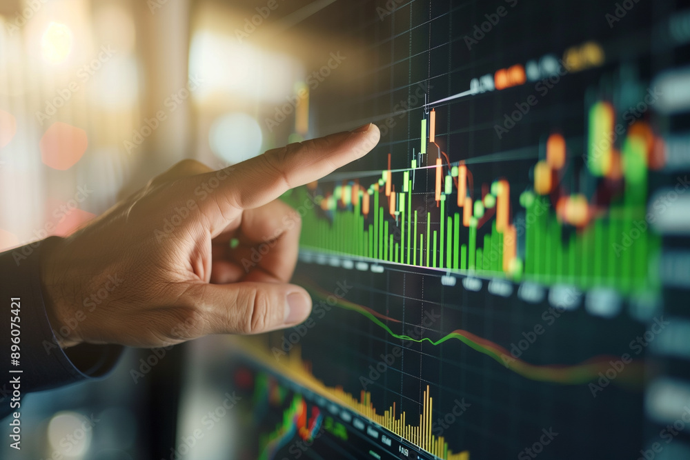 businessman hand pointing to stock market graphinve businessman hand pointing to stock market graphinve
