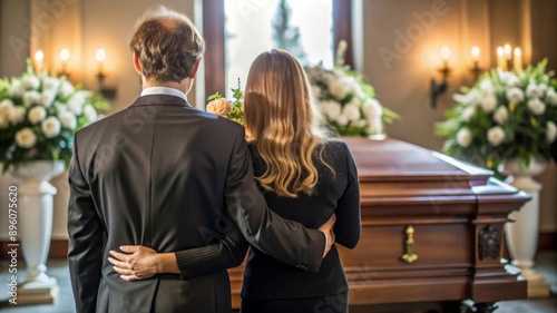 Couple Mourning at Funeral Service.