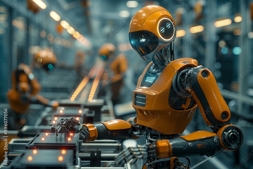 the robot arm is operating automatically on the production line the robot arm is operating automatically on the production line