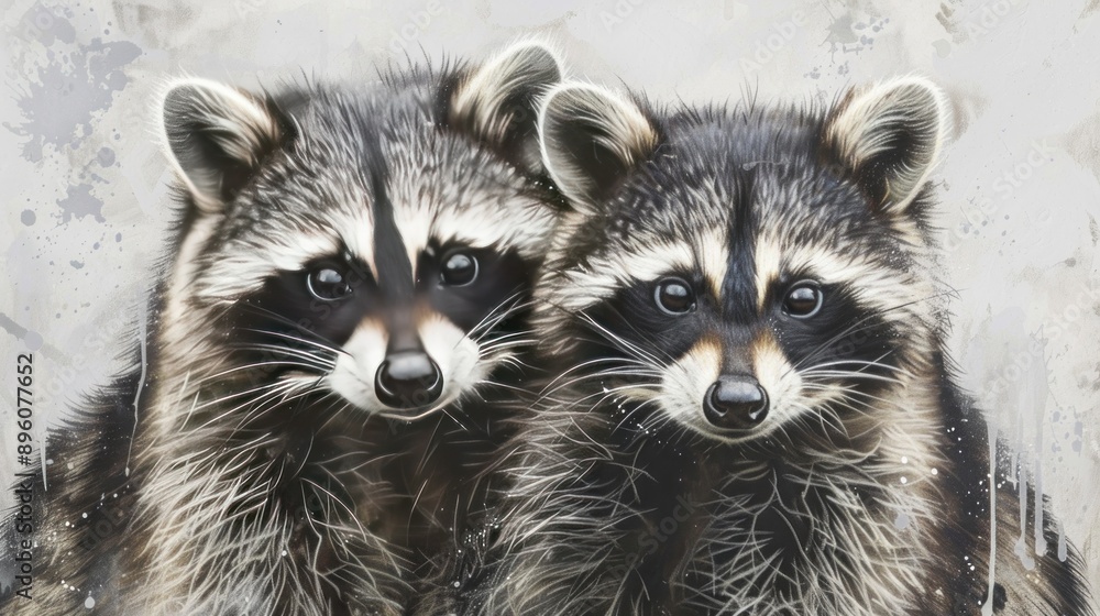 Obraz premium Two Curious Raccoons in a Watercolor Style