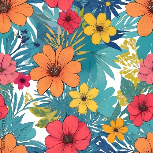 Wallpaper Mural Flower watercolor pastel pattern Torontodigital.ca