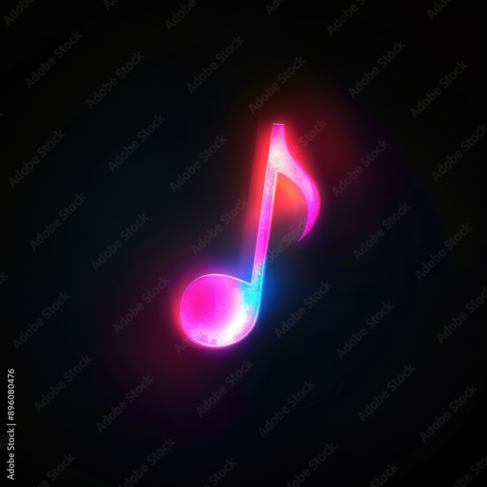 Glowing music note in vibrant colors on dark background Glowing music note in vibrant colors on dark background