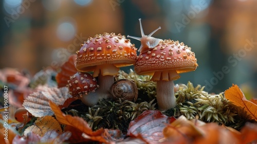 Mushrooms and Snails in the Autumn Forest