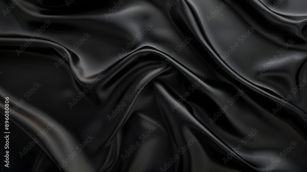 A luxurious black satin fabric displayed with soft, elegant folds, showcasing the smooth texture and reflective qualities of the material. A luxurious black satin fabric displayed with soft, elegant folds, showcasing the smooth texture and reflective qualities of the material.