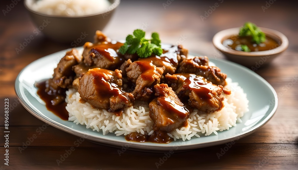 Homemade Filipino Chicken Adobo with Rice and Sauce
Homemade Filipino Chicken Adobo with Rice and Sauce