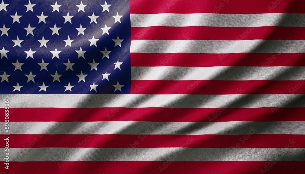 Fototapeta premium Close-up of the United States flag waving, showcasing its stars and stripes, symbolizing American patriotism and national pride.