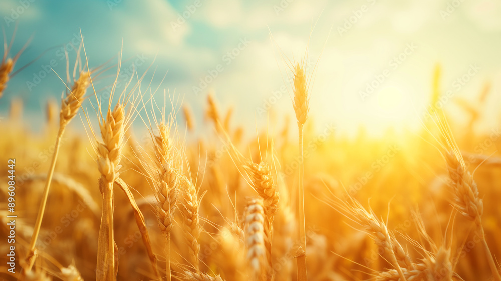 This image shows a close-up view of a golden wheat field basking under a bright sunny sky, symbolizing growth, abundance, and the peaceful essence of rural life. This image shows a close-up view of a golden wheat field basking under a bright sunny sky, symbolizing growth, abundance, and the peaceful essence of rural life.