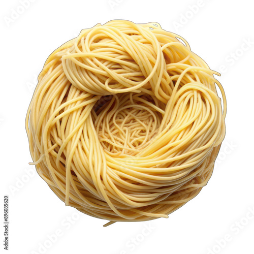 Noodles nest top view isolated on transparent background