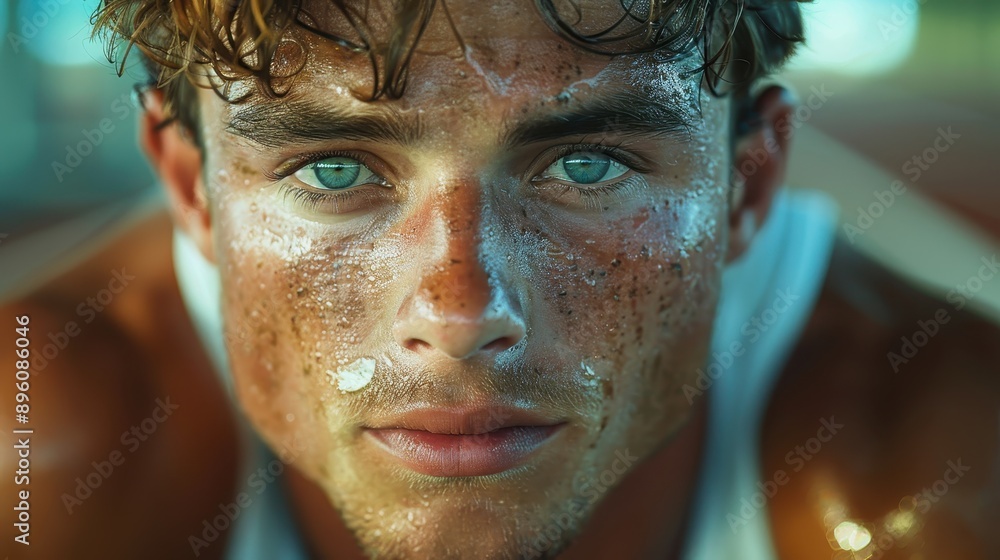 An athletic individual is intensely focused on their workout, sweating and deeply engaged in a gym environment with a blurred background for depth effect. An athletic individual is intensely focused on their workout, sweating and deeply engaged in a gym environment with a blurred background for depth effect.