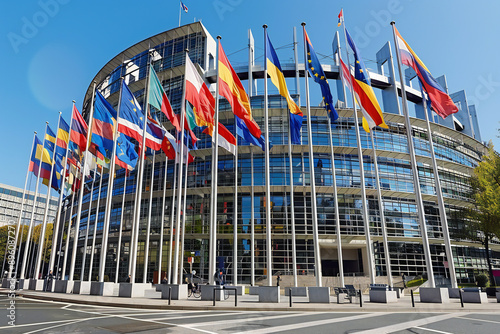 Waving EU Flags at the European Parliament