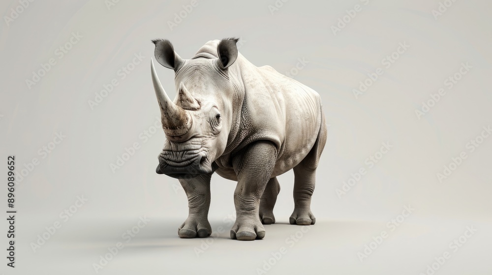 White Rhino Standing Against a Grey Background White Rhino Standing Against a Grey Background