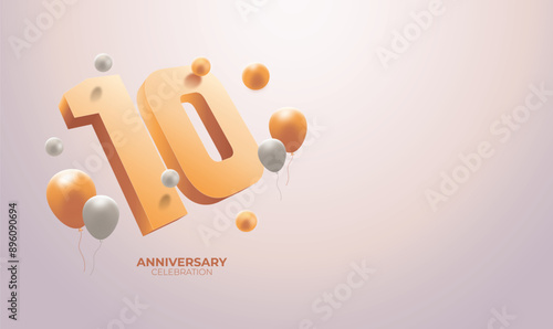 Realistic 10th anniversary birthday banner template with copy space
