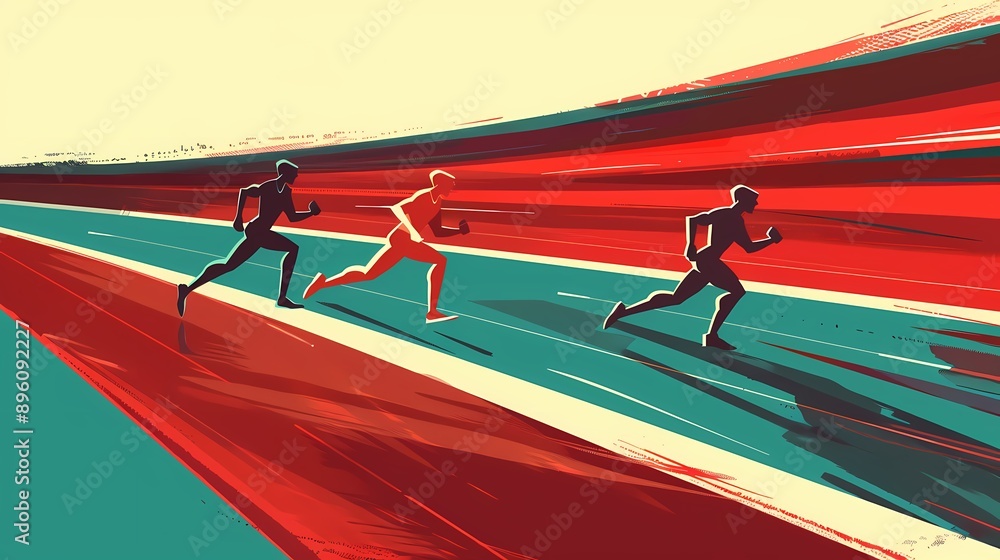 Fototapeta premium Simple shape illustration of a sports race track with runners in motion, designed for a club composition