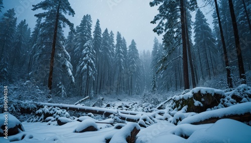 Winter, Snowy Forest at Night