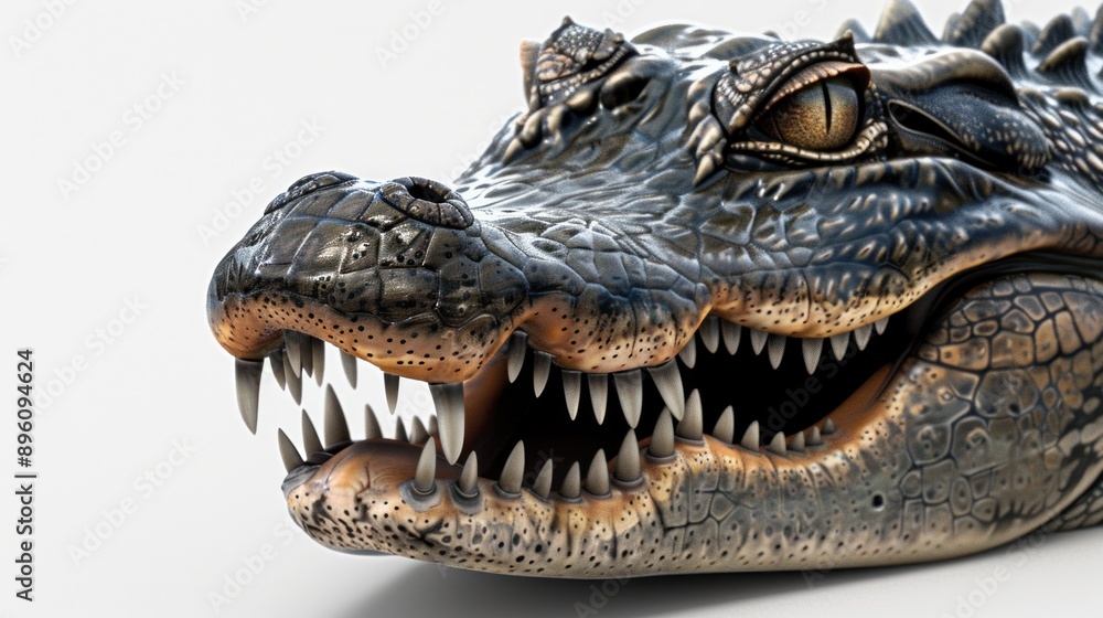 Fototapeta premium A photorealistic close-up of an alligator's head with its sharp teeth and piercing eyes