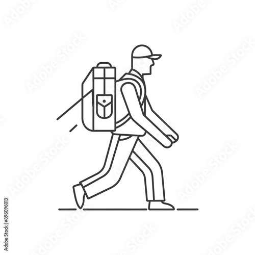 minimalist line art icon backpacker man in action logo symbol