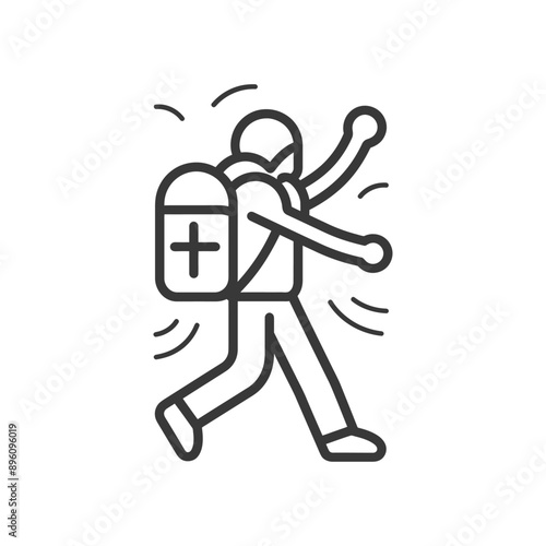 minimalist line art icon backpacker man in action logo symbol
