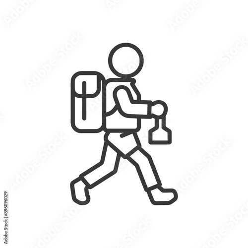 minimalist line art icon backpacker man in action logo symbol