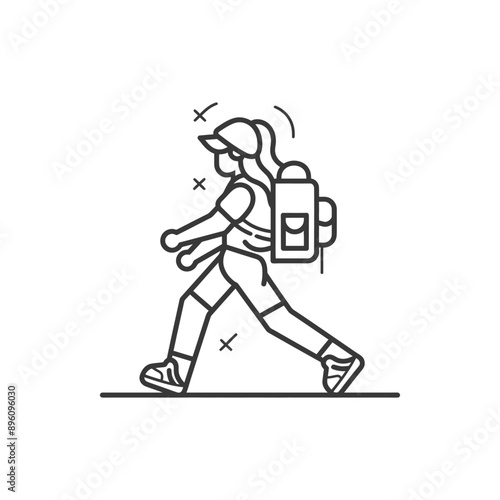 minimalist line art icon backpacker woman in action logo symbol