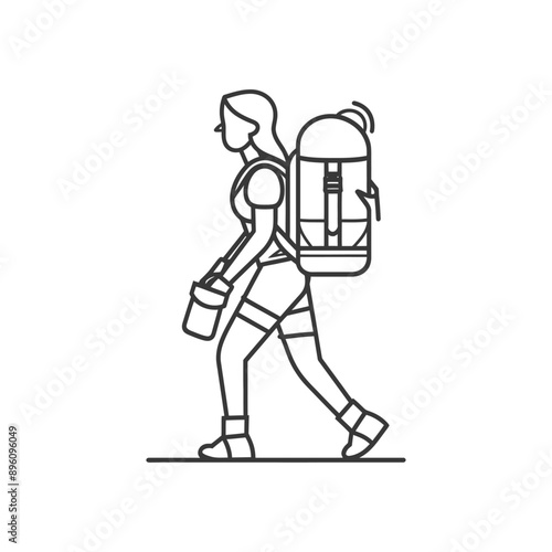 minimalist line art icon backpacker woman in action logo symbol