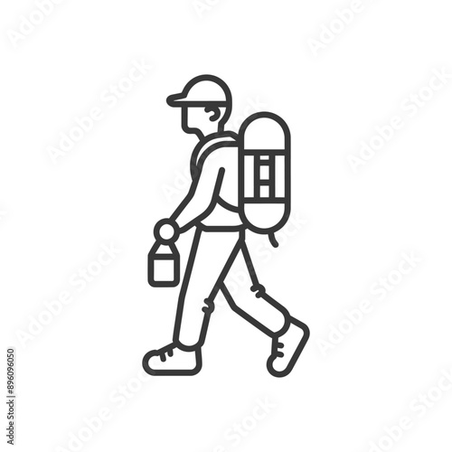 minimalist line art icon backpacker man in action logo symbol