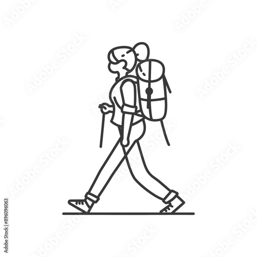 minimalist line art icon backpacker woman in action logo symbol